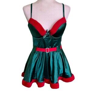 Fashion Nova Women’s Christmas Elf Santa’s Helper Babydoll Lingerie Size Large